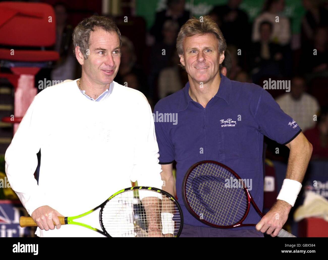 (L-R) John McEnroe and Bjorn Borg pictured before their match Stock Photo