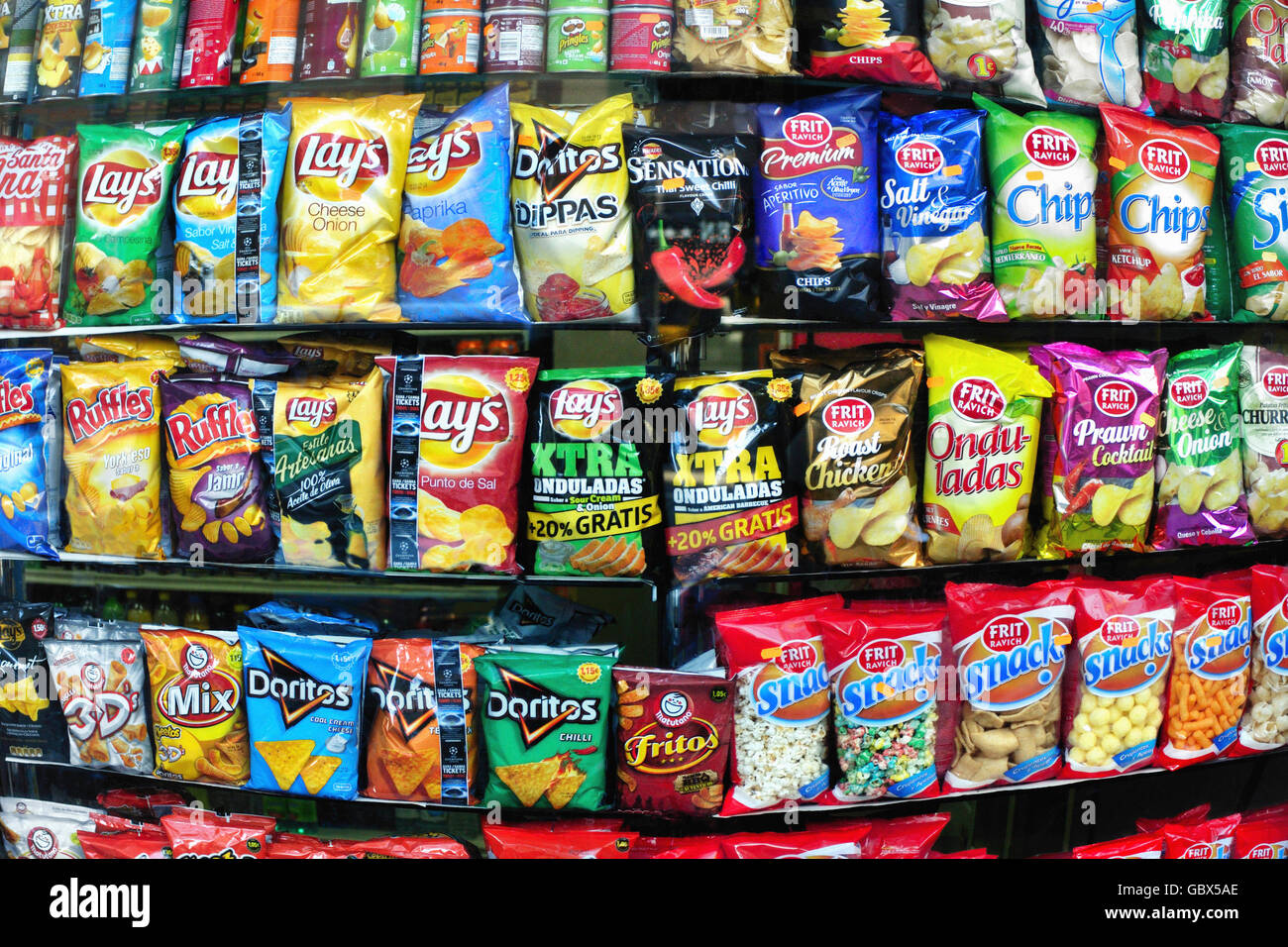 Snacks and Potato chips in a supermarket Barcelona Catalonia