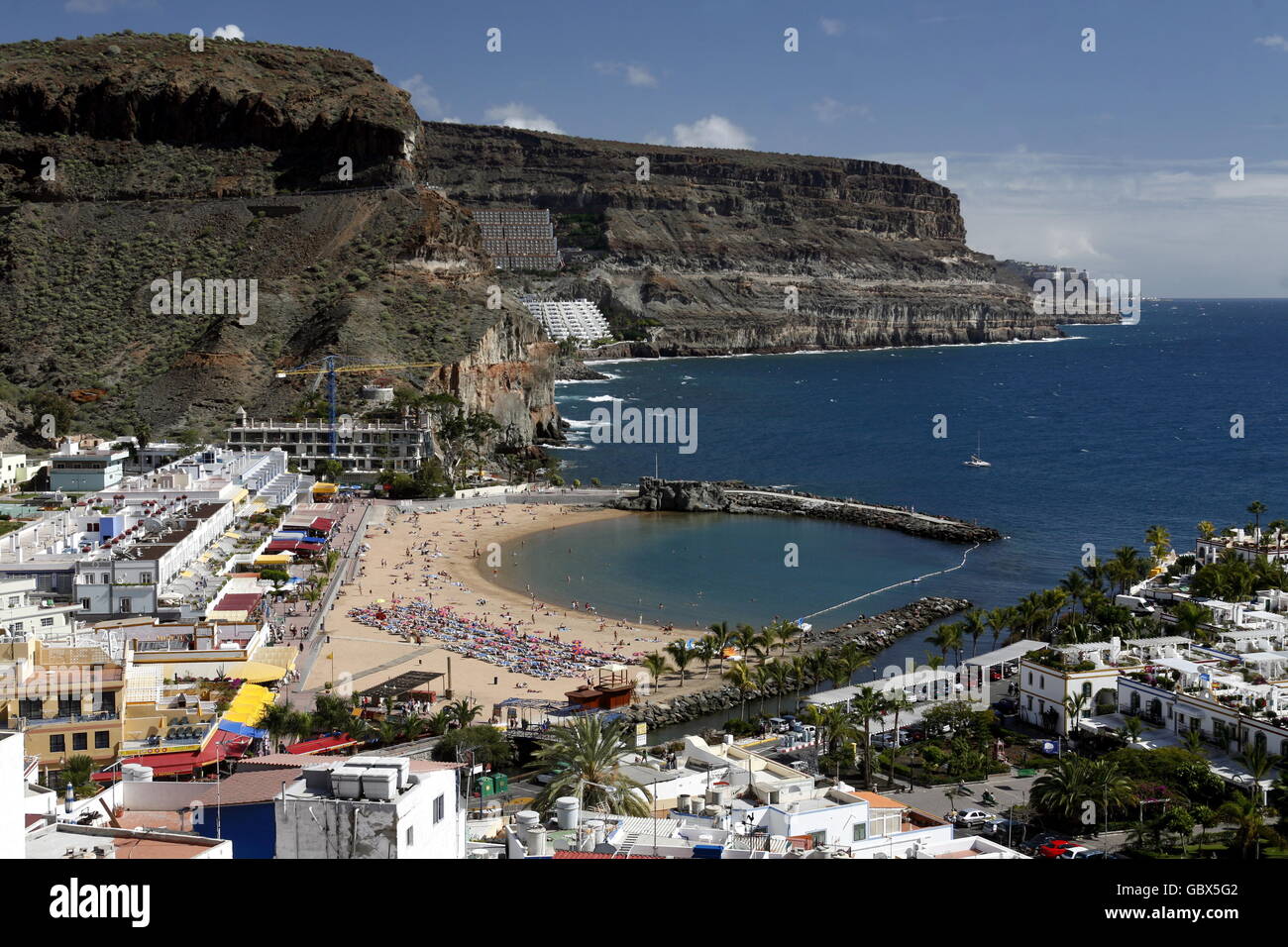 the beach of the fishing village of  Puerto de Mogan in the south of Gran Canay on the Canary Island of Spain in the Atlantic oc Stock Photo