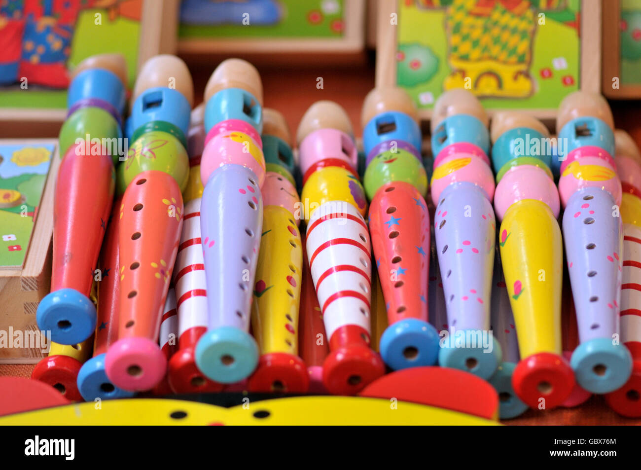 Flutes. Childish musical instrument. . Barcelona, Catalonia, Spain