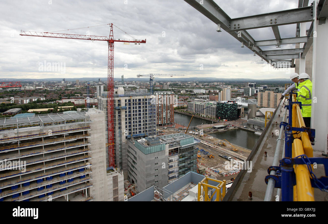 Work continues on Media City as seen from the top of the South Tower in Salford Quays, Manchester. Stock Photo