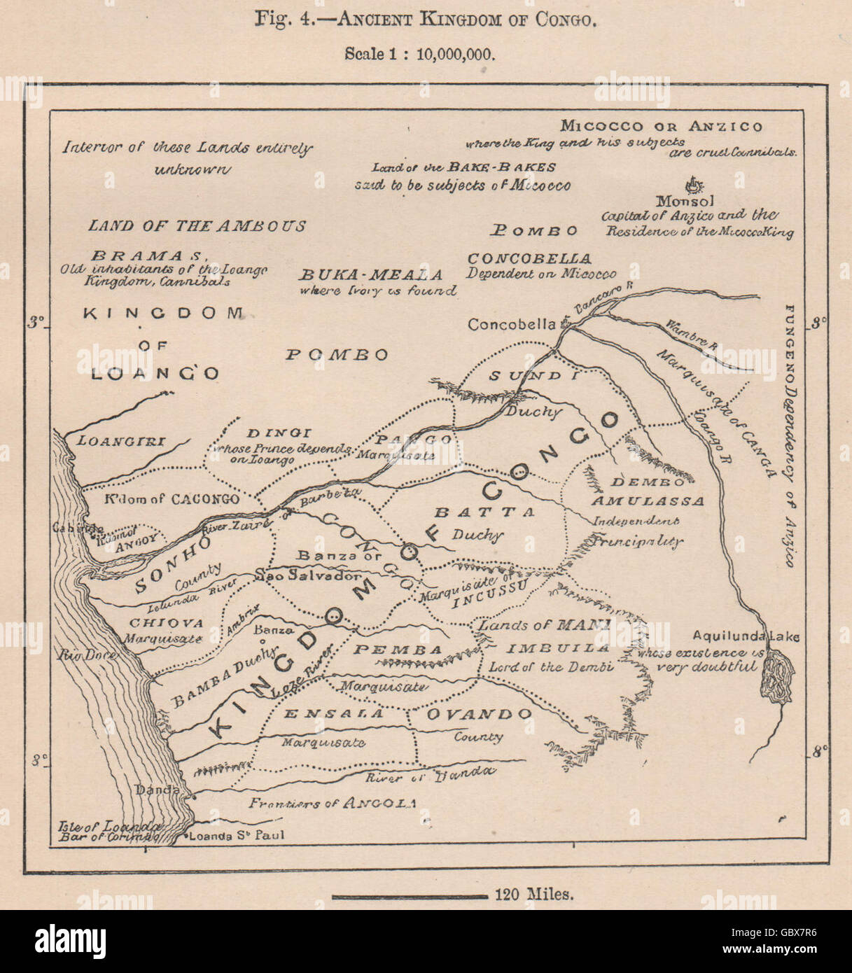 Ancient Kingdom of Kongo. Congo. Africa. Angola, 1885 antique map Stock Photo