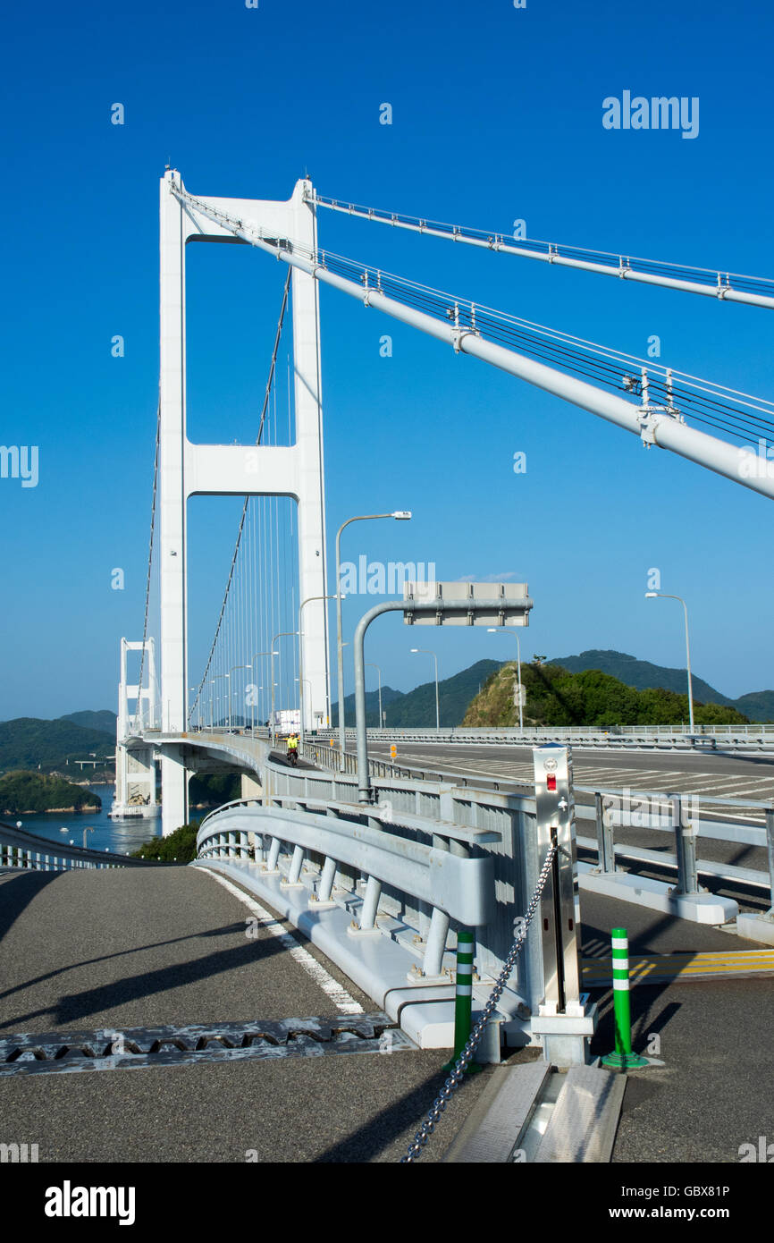 The Kurushima Kaikyo Bridges connecting the islands of Oshima and Shikoku in the Seto Inland Sea. Stock Photo