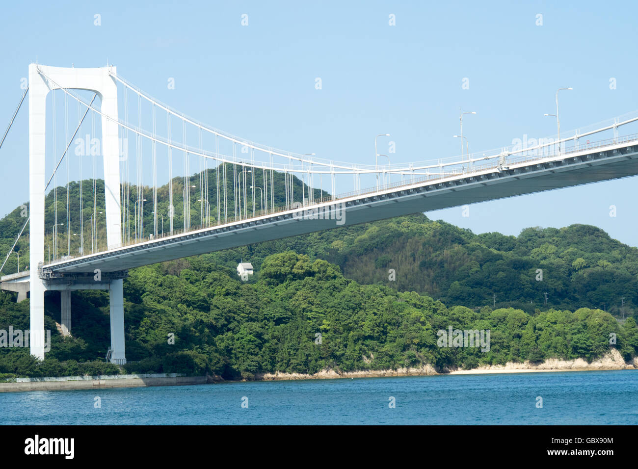 The Hakata Oshima Bridge connecting the islands of Oshima and Hakata in the Seto Inland Sea. Stock Photo