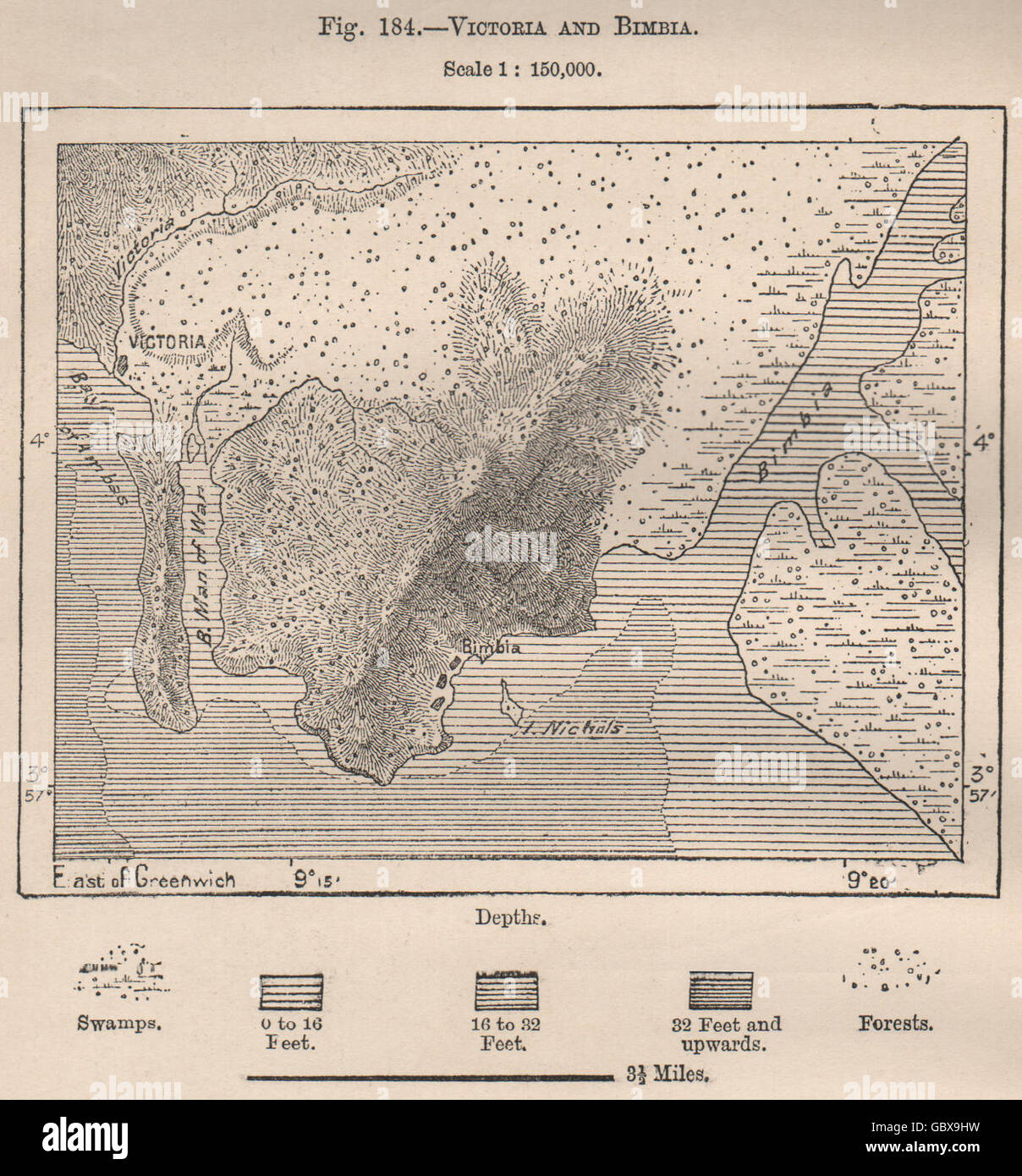 Victoria (Limbe/Limbé) and Bimbia. Cameroon, 1885 antique map ...