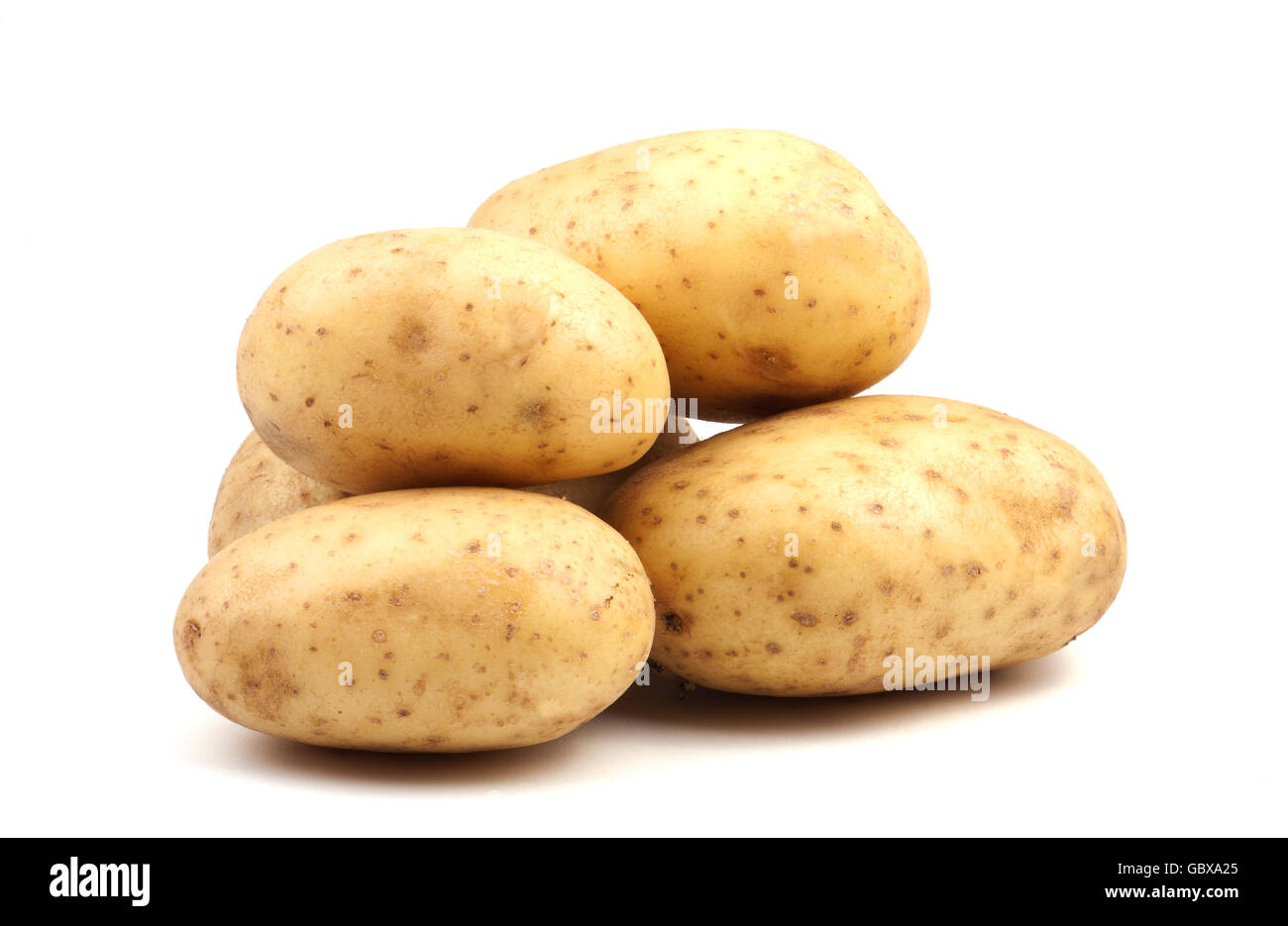 raw potatoes on a white background Stock Photo