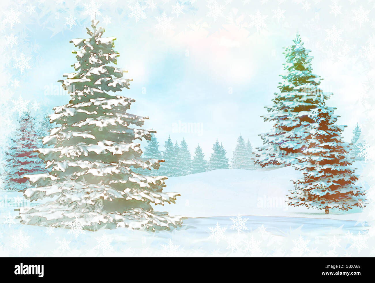 Winter background with snowy fir trees Stock Photo - Alamy