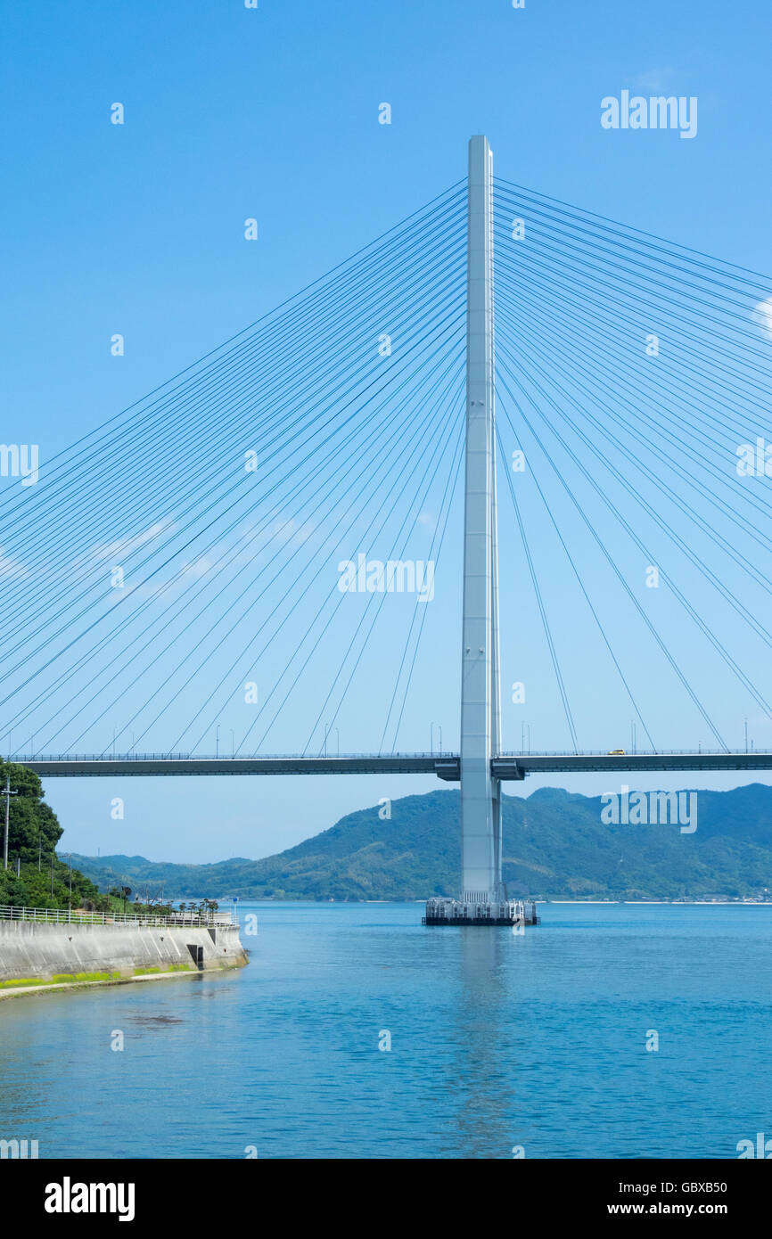 Tatara Bridge connecting the islands of Omishima and Ikuchi in the Seto Inland Sea between Honshu and Shikoku. Stock Photo