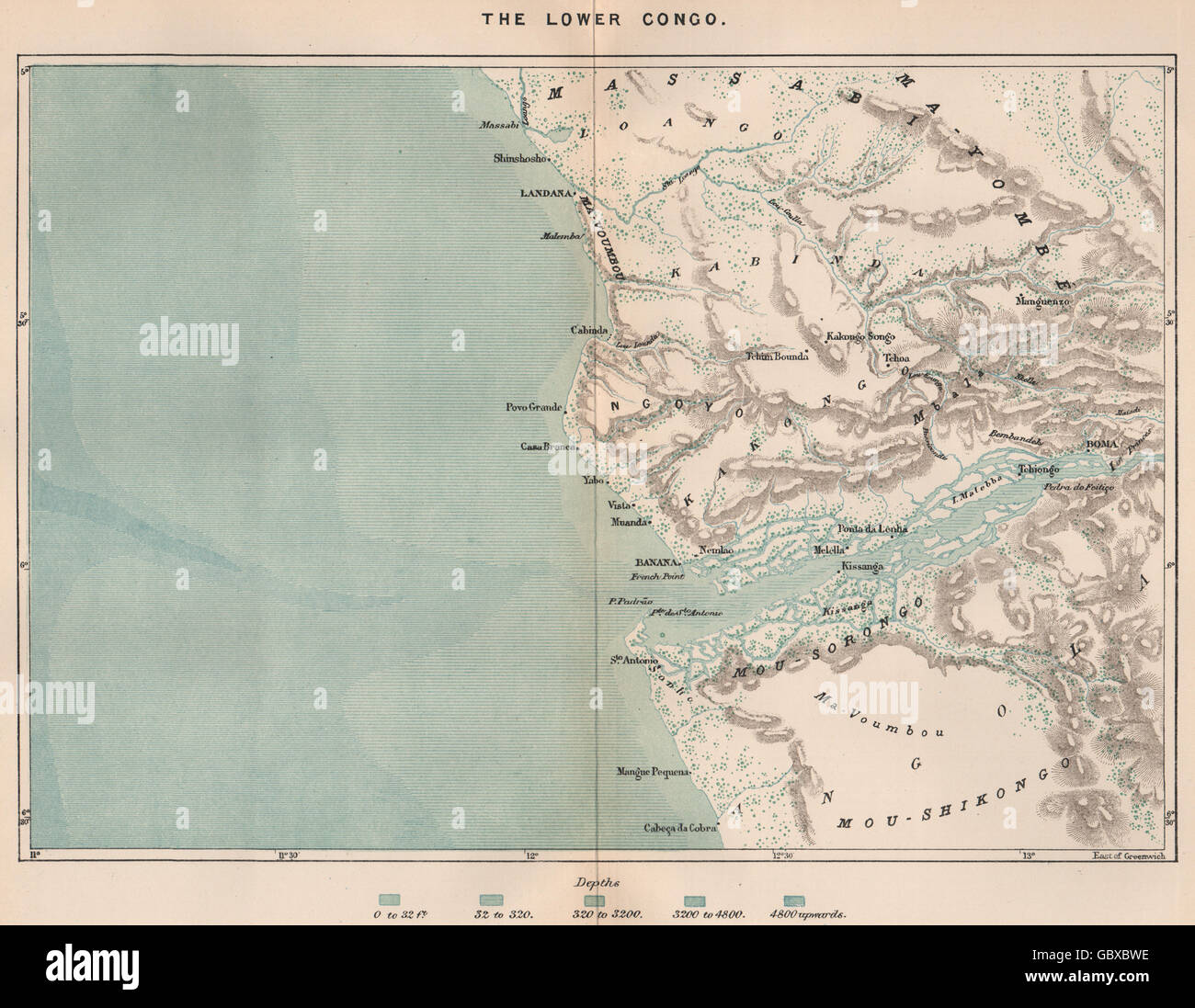 The Lower Congo. Congo Basin, 1885 antique map Stock Photo