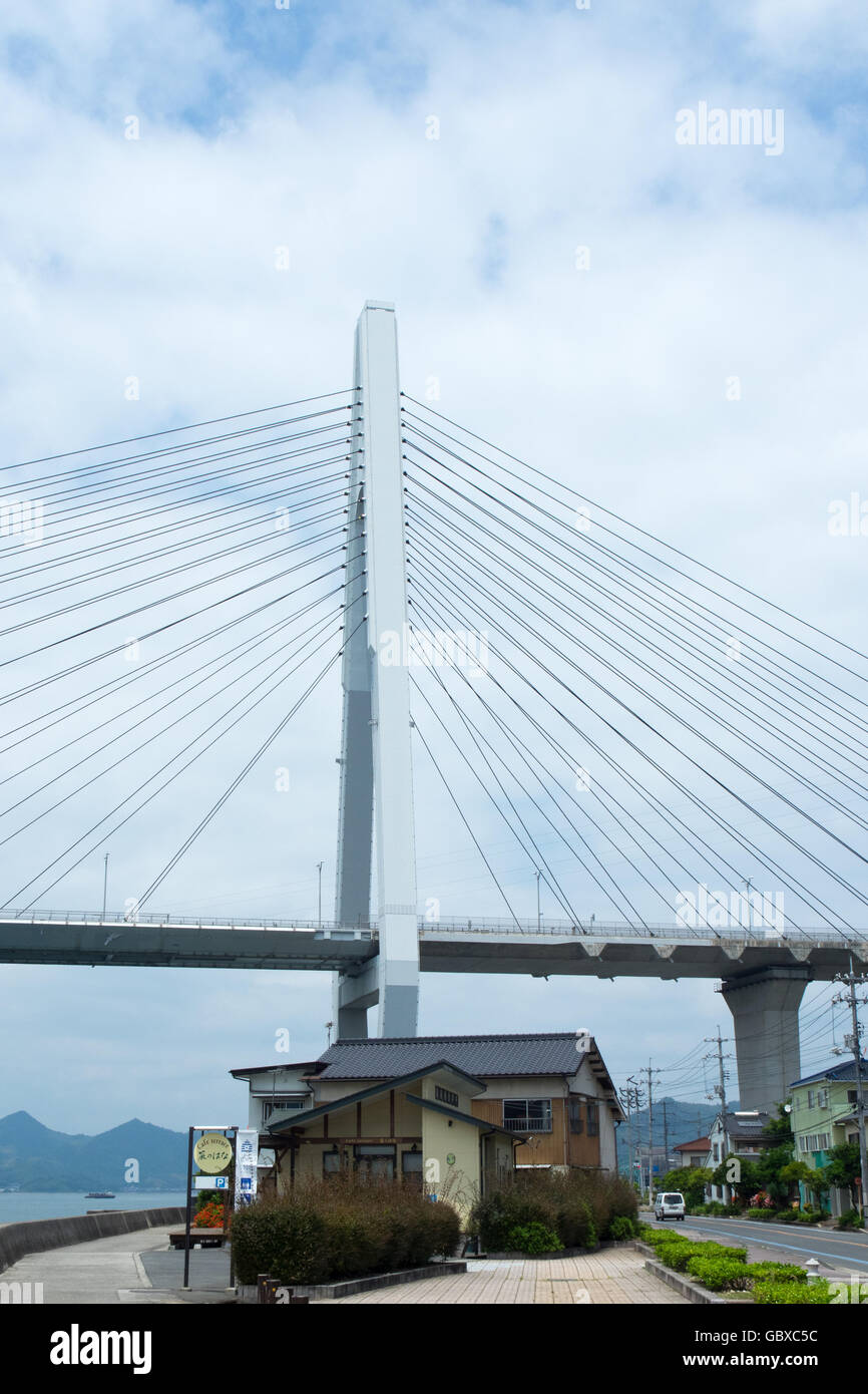 Ikuchi Bridge connecting the islands of Innoshima and Ikuchi in the Seto Inland Sea between Honshu and Shikoku. Stock Photo