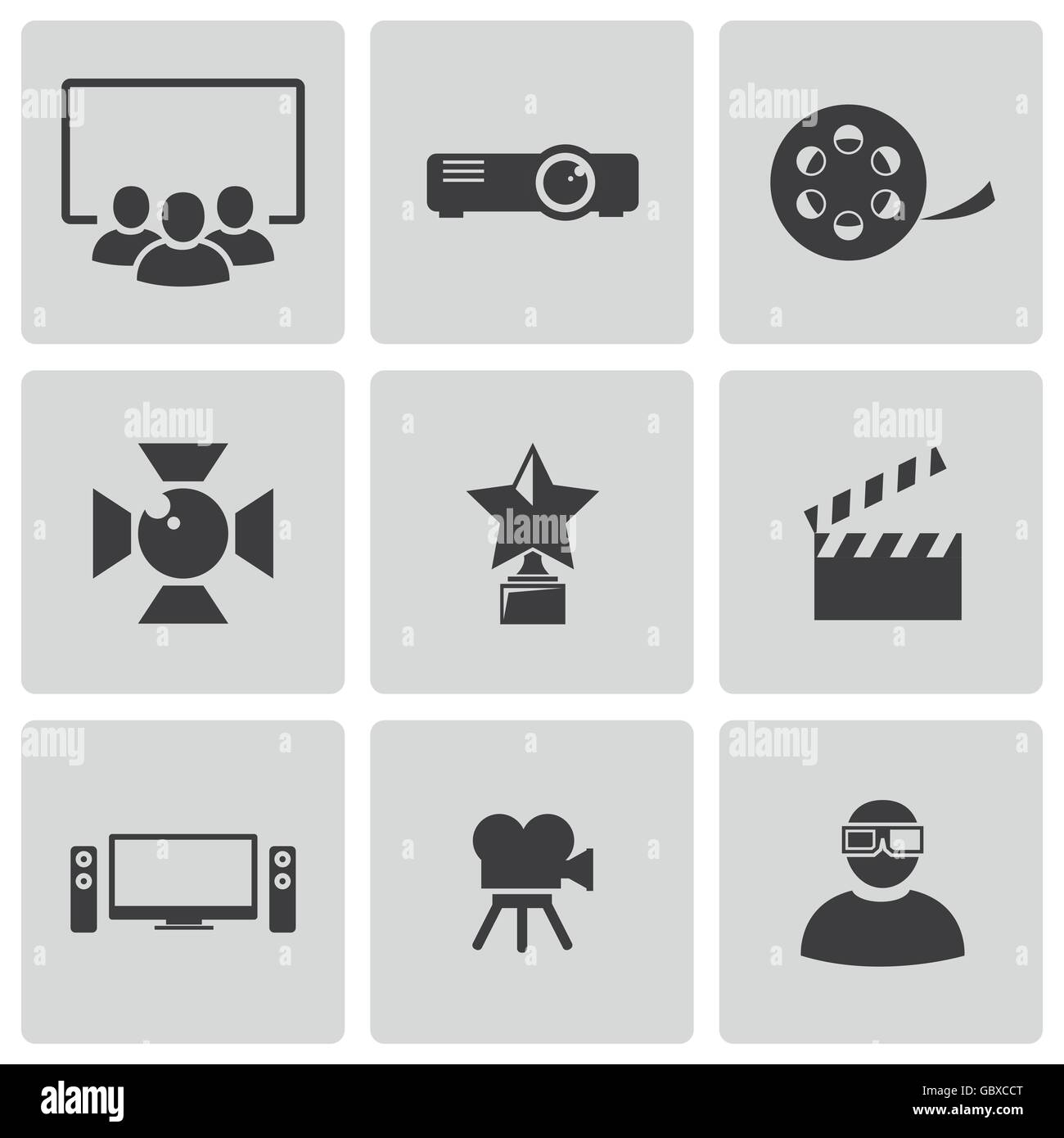 Vector black movie icons set Stock Vector Image & Art - Alamy