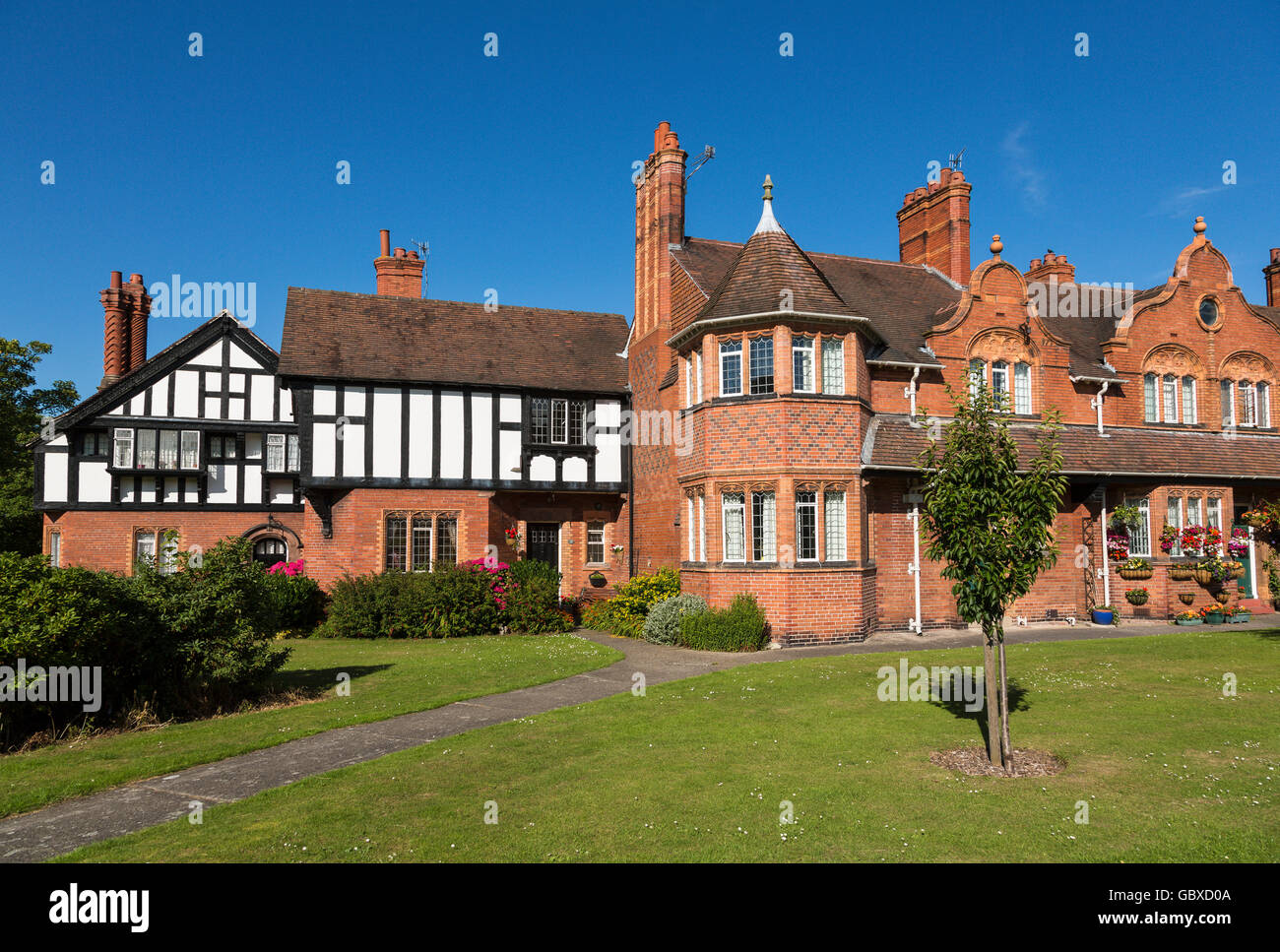Arts and Crafts style houses in Port Sunlight, Wirral, England Stock Photo
