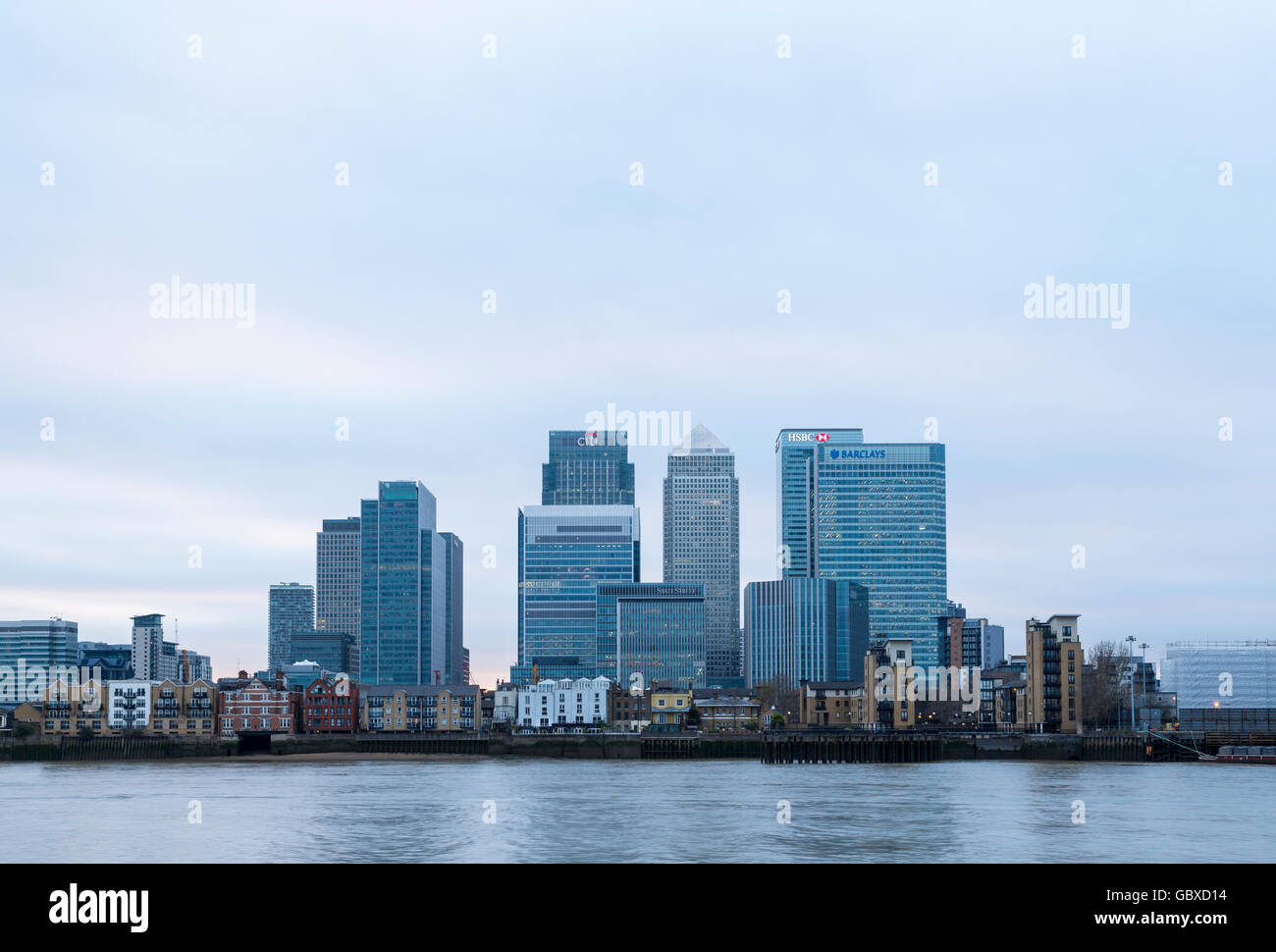 Canary Wharf skyline, London, England Stock Photo