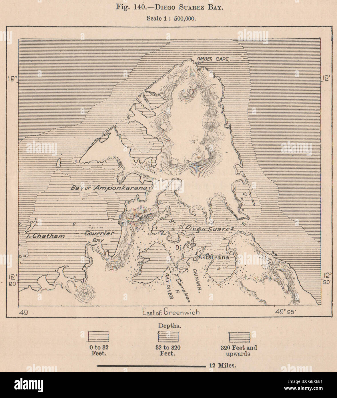 Antsiranana Bay. Madagascar, 1885 antique map Stock Photo