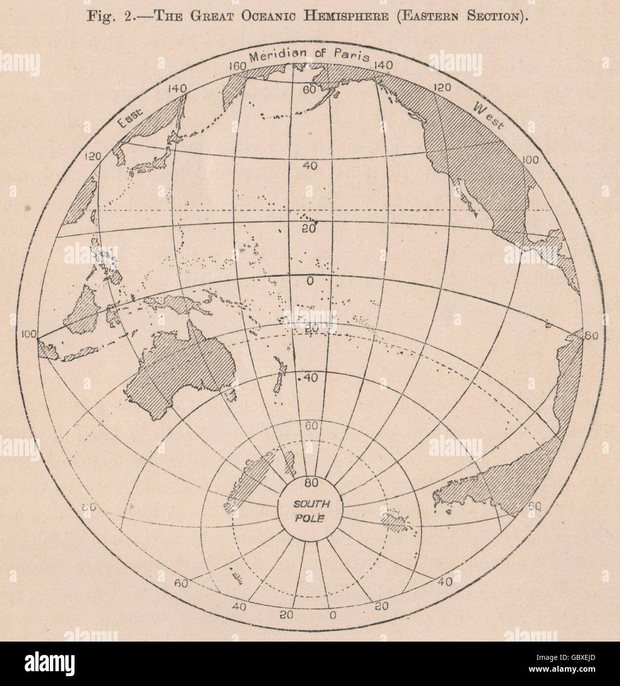 The Great Oceanic Hemisphere (Eastern Section) . World, 1885 antique map Stock Photo