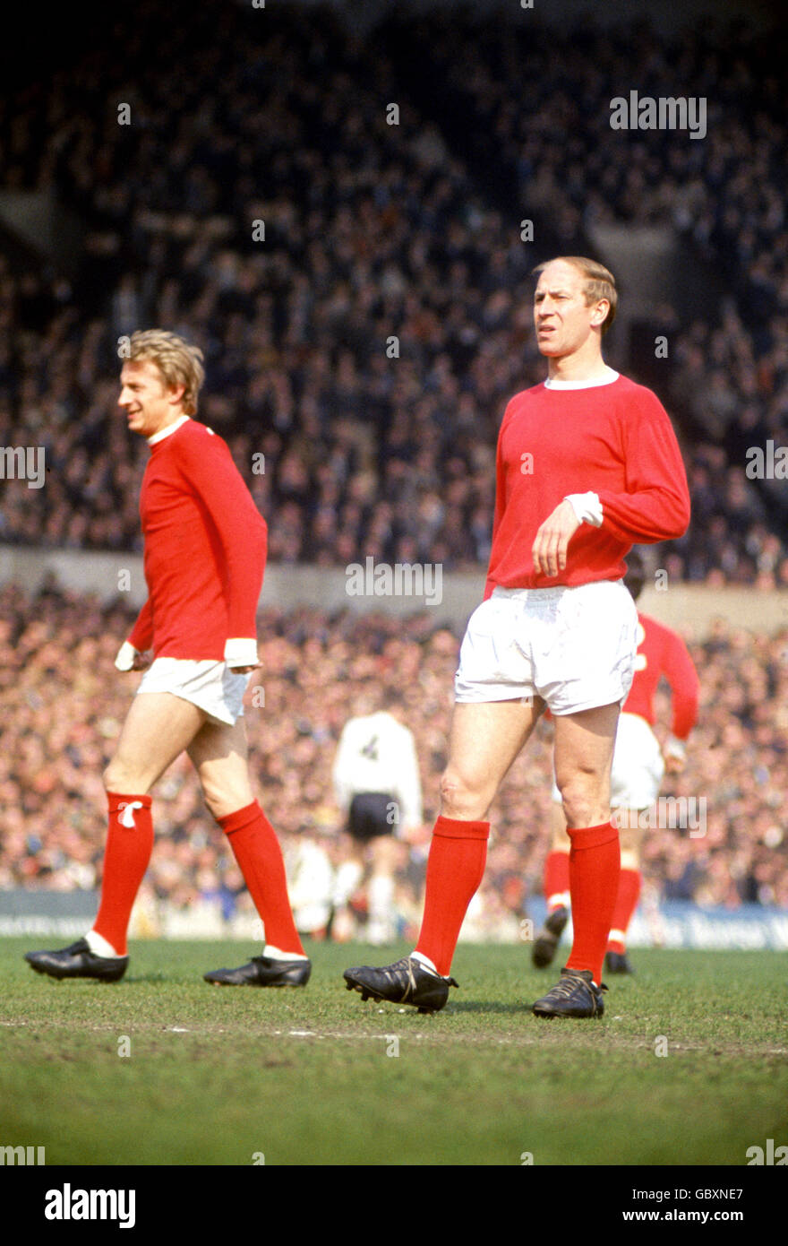 Soccer - Football League Division One - Manchester United v Fulham. (L-R) Denis Law and Bobby Charlton, Manchester United Stock Photo
