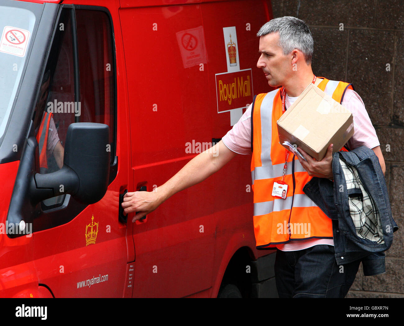 Postal workers at Grangemouth Delivery office after mail deliveries and