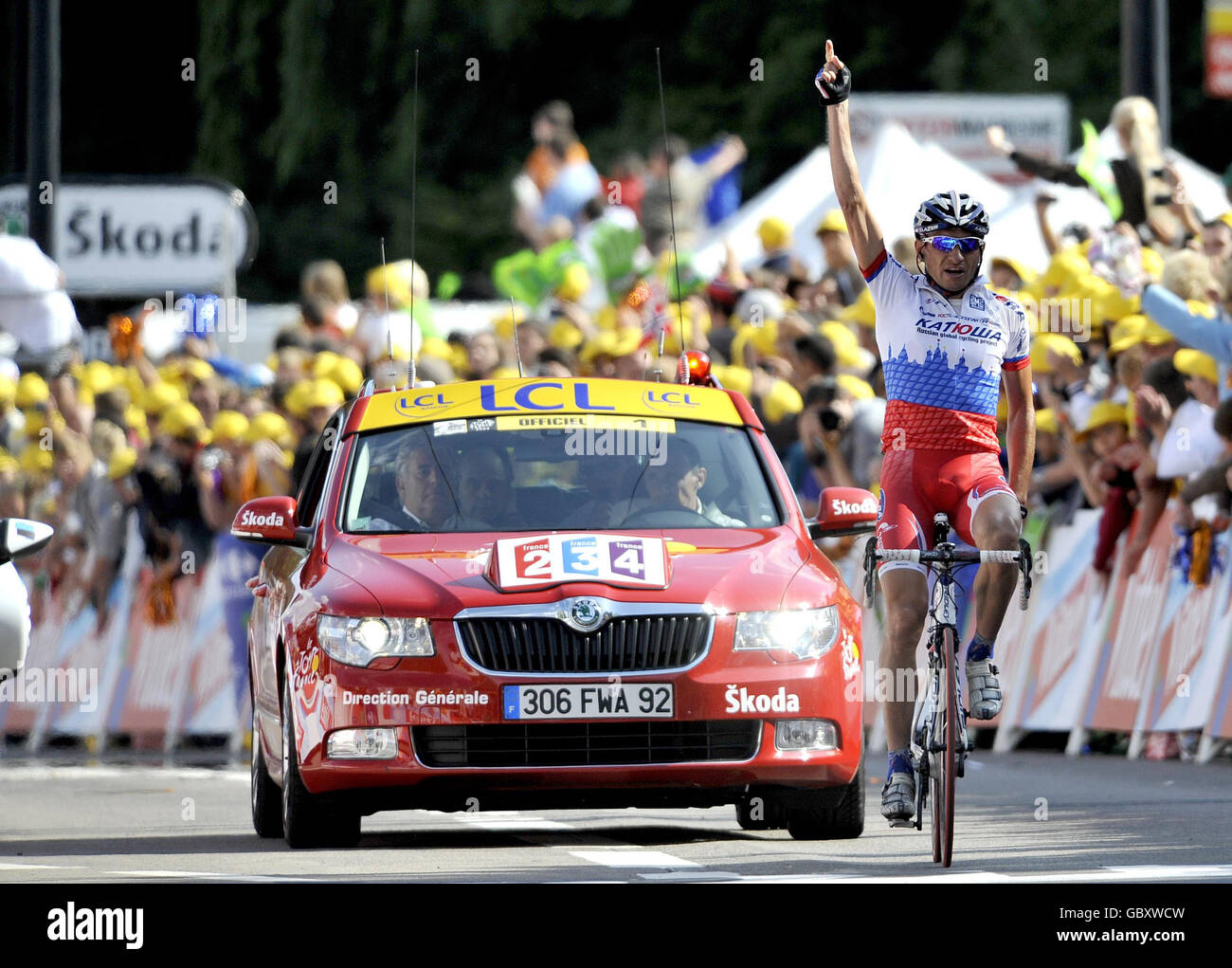 Cycling - Tour de France 2009 - Stage Fourteen. Sergei Ivanov crosses the line to win during the fourteenth stage of the Tour de France. Stock Photo
