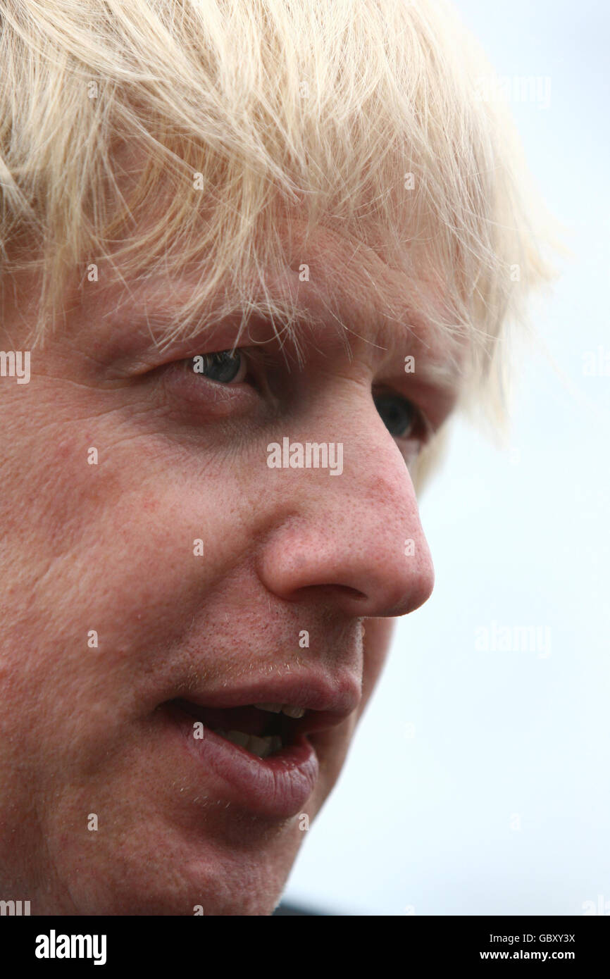 The Mayor of London Boris Johnson attends a topping out ceremony on the 13th floor of the Park Plaza Westminster Bridge Hotel on the south-side of Westminster Bridge in London. Stock Photo