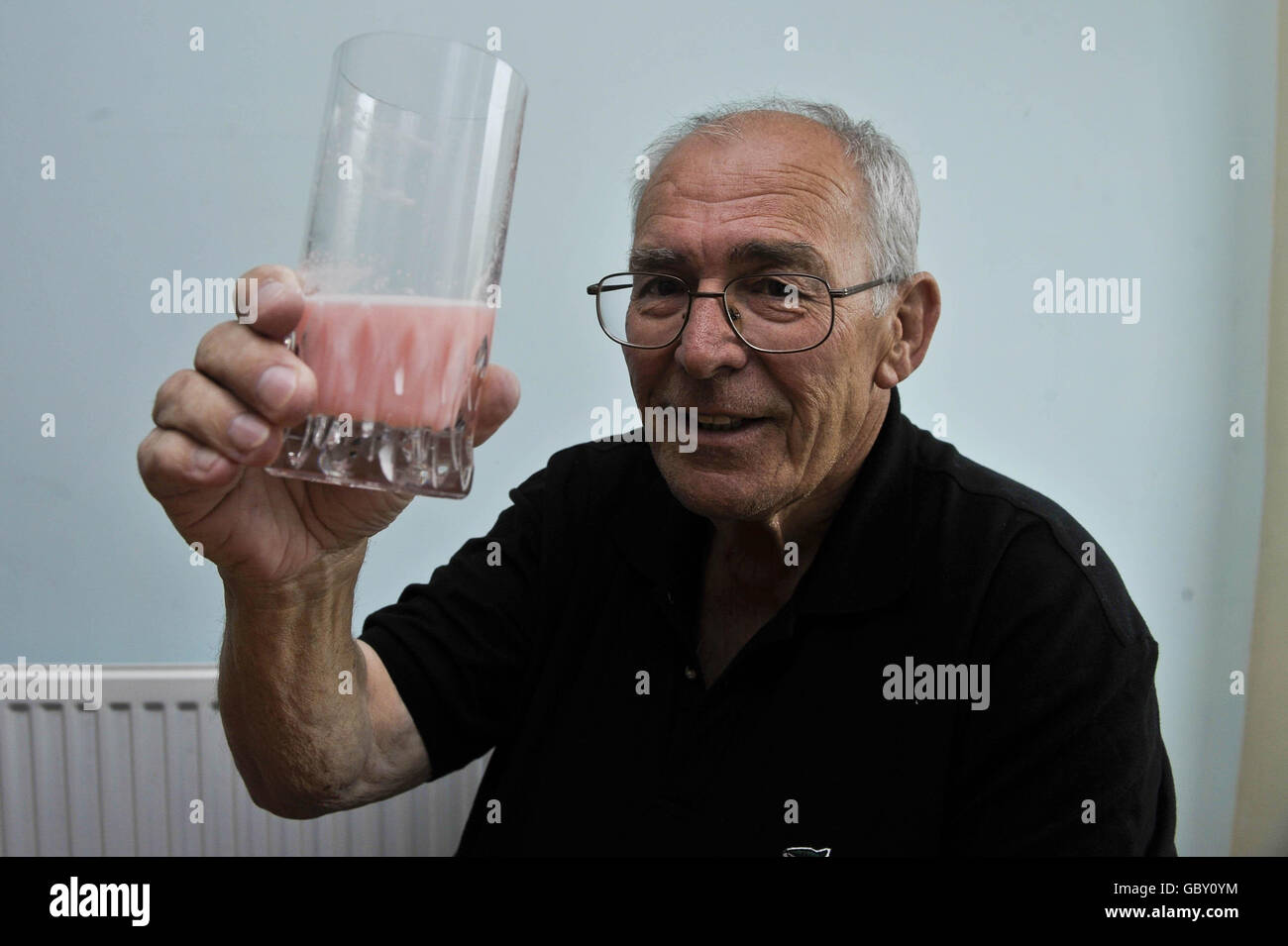 Idris Lewis, 69, after losing 10 stones in six months by dieting using a slimming powder, Lipotrim, which he is holding, and not eating anything else. Stock Photo