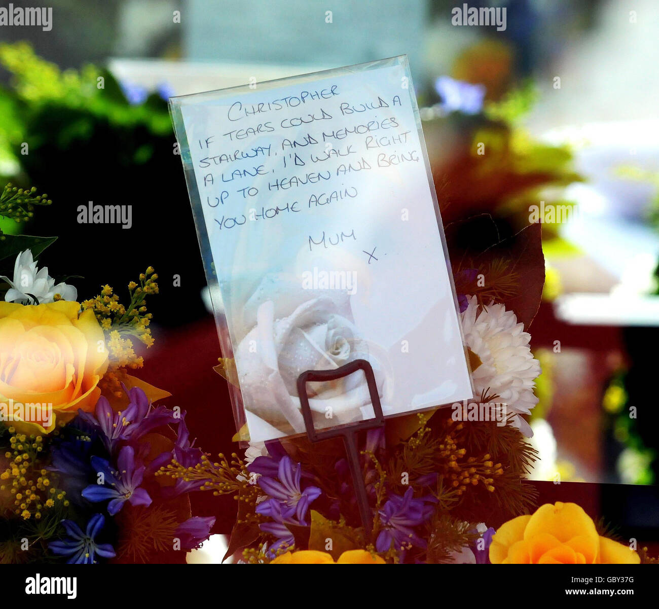 Message on flowers at the funeral of trooper christopher whiteside hi