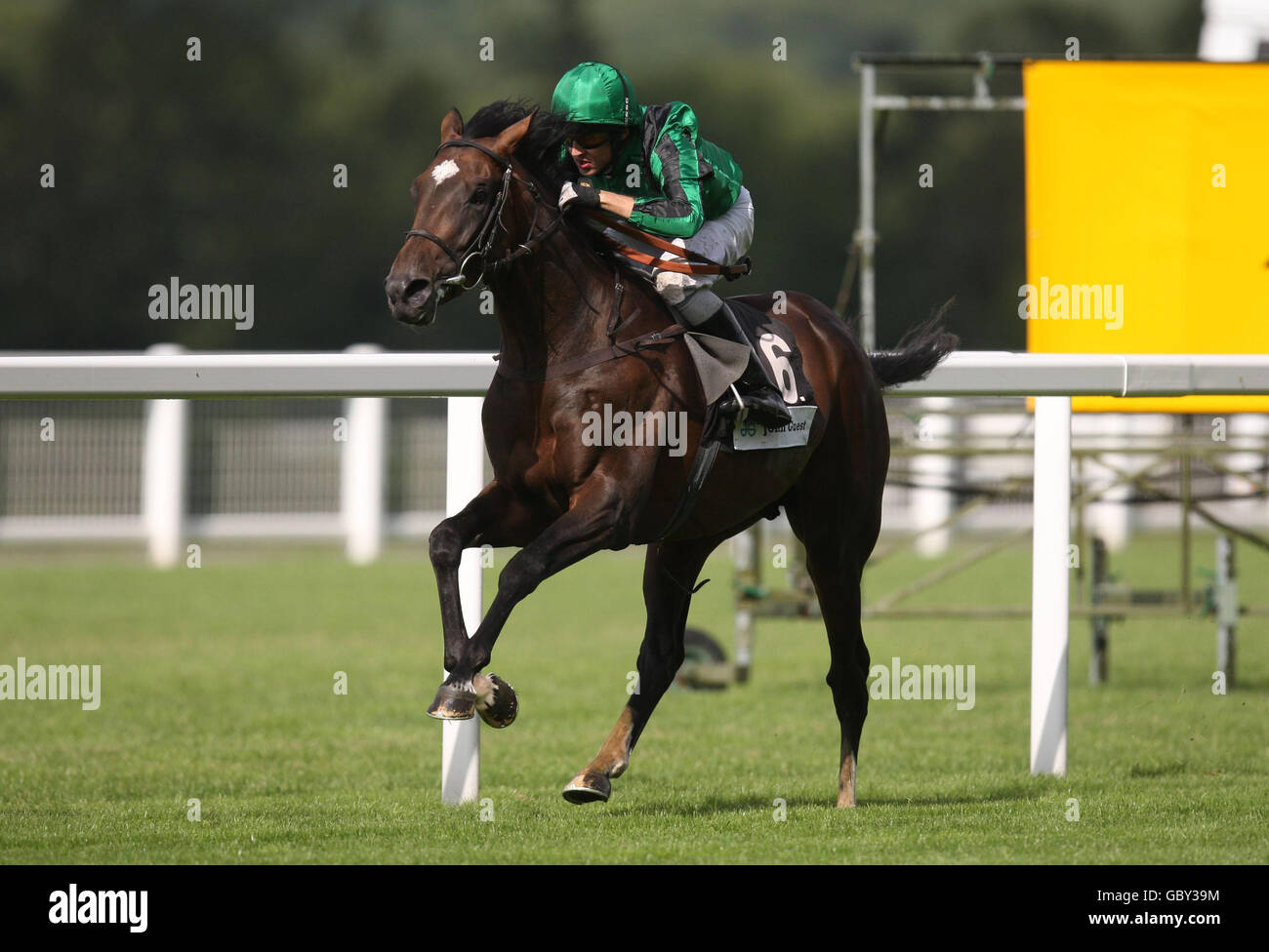 Darley Sun ridden by Chris Catlin wins the The John Guest Brown Jack Stakes during The Betfair Weekend at Ascot Racecourse, Berkshire. Stock Photo