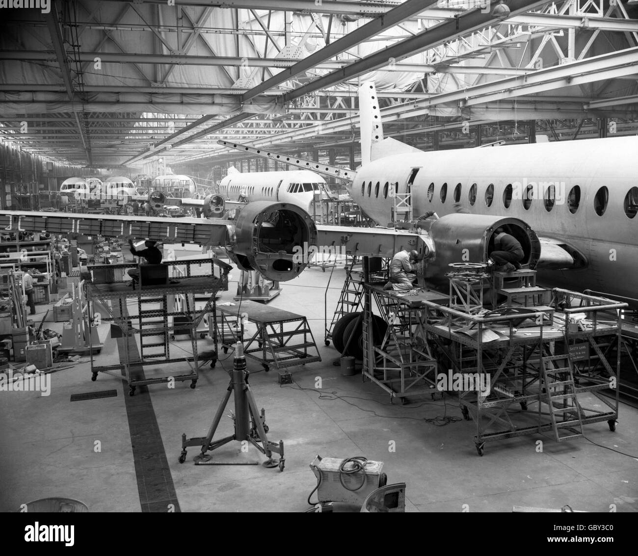 Twenty Vickers Vanguard airliners for Trans-Canada Airlines are in production at Brooklands, Weybridge. The Vanguard is Britain's newest and biggest airliner. Stock Photo