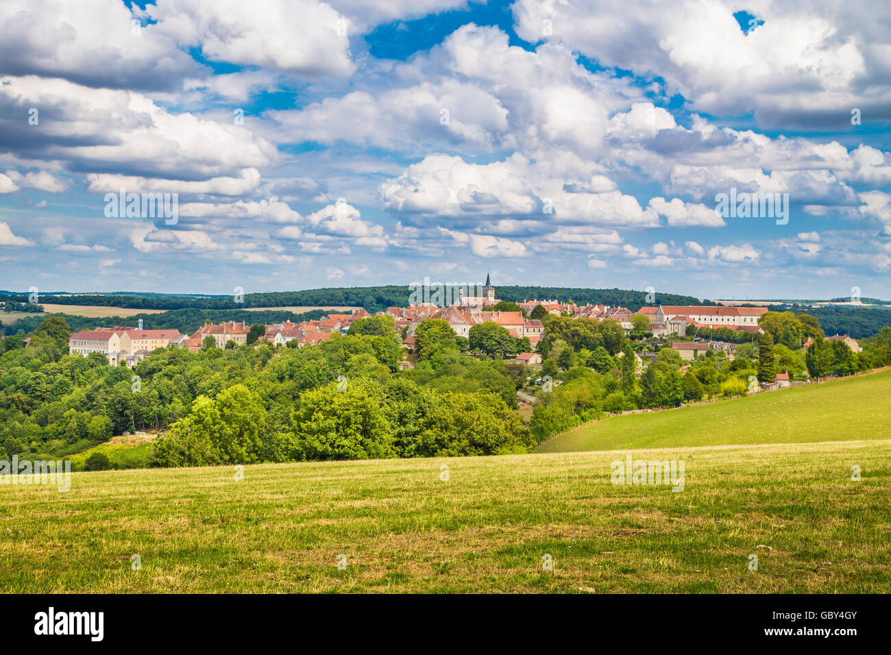 Medieval town of Flavigny-sur-Ozerain, filming location of the 2000 movie Chocolat, in Burgundy, France Stock Photo