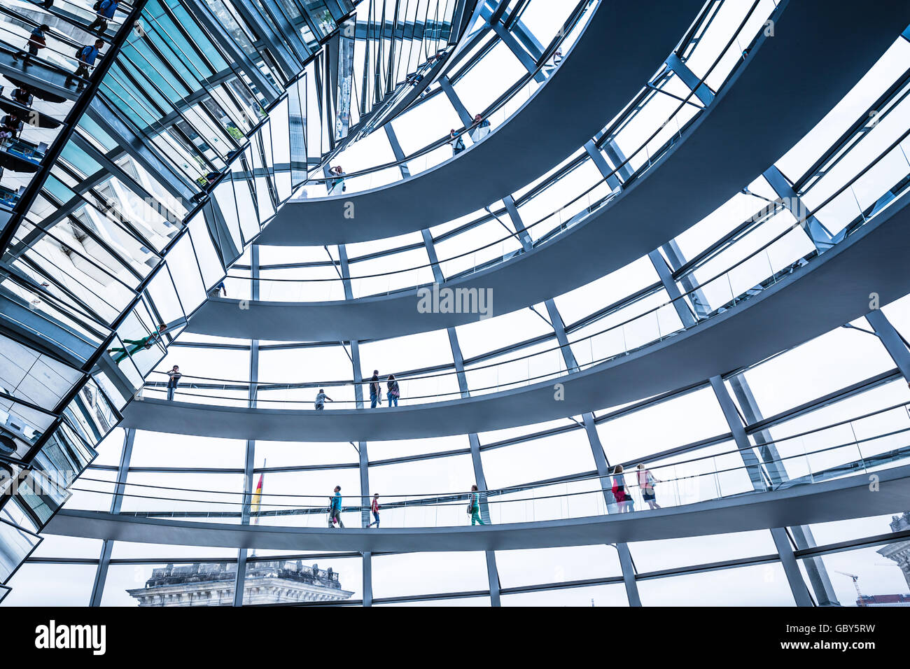 Interior wide-angle view of famous Reichstag Dome in Berlin, Germany Stock Photo