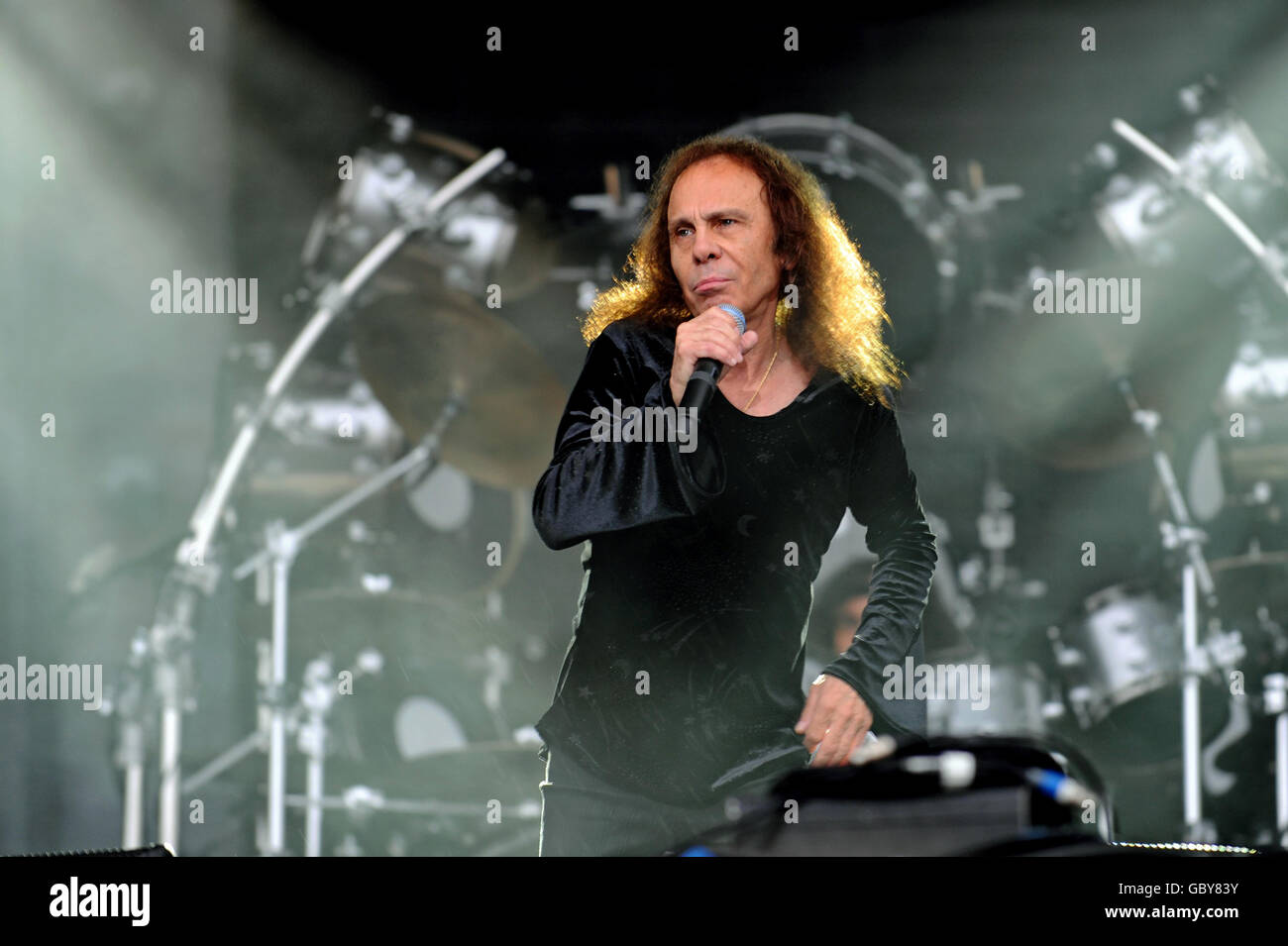 Sonisphere Festival - Knebworth. Ronnie James Dio of Heaven and Hell performs on stage on Day 1 of Sonisphere Festival at Knebworth. Stock Photo