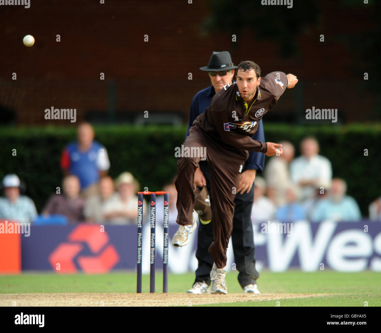 Cricket - NatWest Pro40 League 2009 - Division Two - Surrey v Derbyshire - Whitgift School. Surrey's Matthew Spriegel Stock Photo