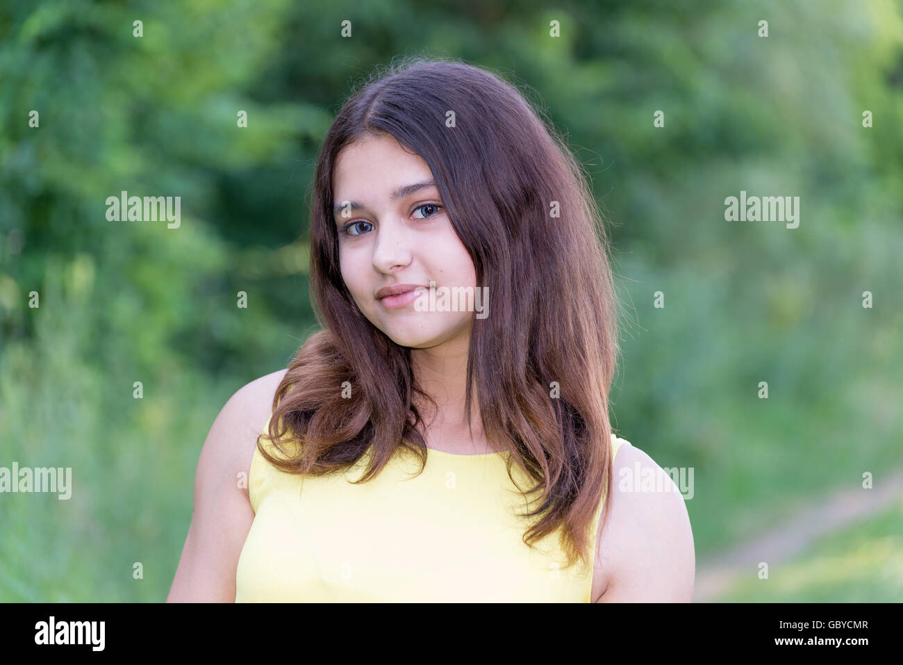 beautiful girl 14 years old posing on summer nature Stock Photo ...