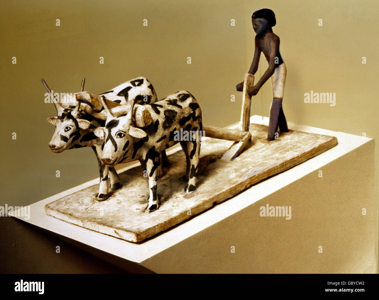 geography / travel, Egypt, agriculture, farmer with ox plough, wooden  sculpture, circa 2000 BC, burial object, Middle Kingdom of Egypt, British  Museum, London, funerary object, plow , ploughs, plows, yoke oxen to