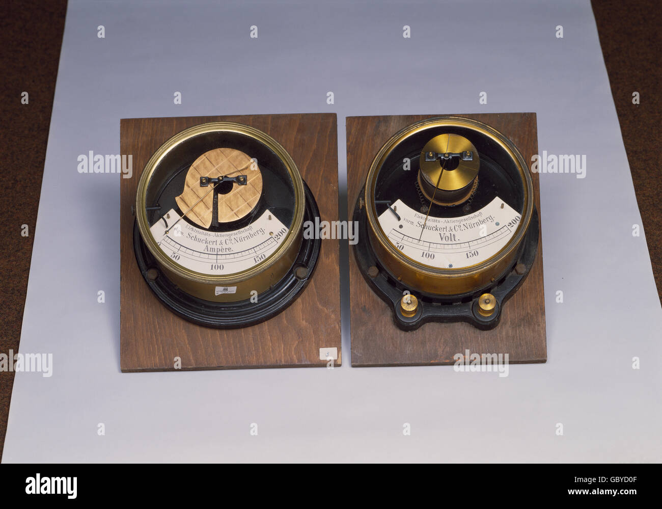 energy, electricity, voltmeter and amperemeter, Schuckert and Co. company, Nuremberg, Germany, late 19th century, HEW Museum, Hamburg, Additional-Rights-Clearences-Not Available Stock Photo