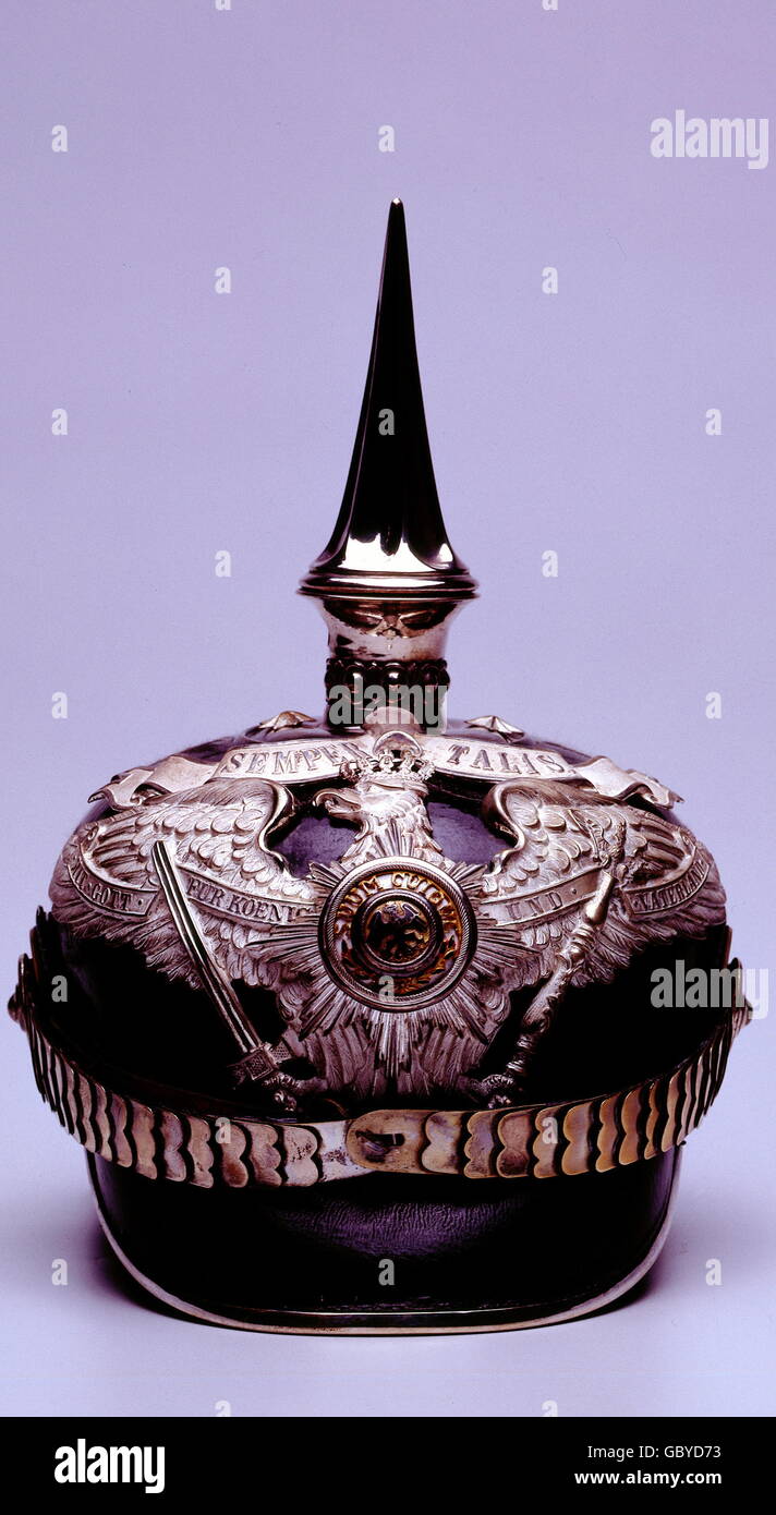 military, Germany, uniform, Prussia, leather helmet M-60 ('Pickelhaube'), version for officers of the Guards Foot Regiment No. 1, circa 1900, Additional-Rights-Clearences-Not Available Stock Photo