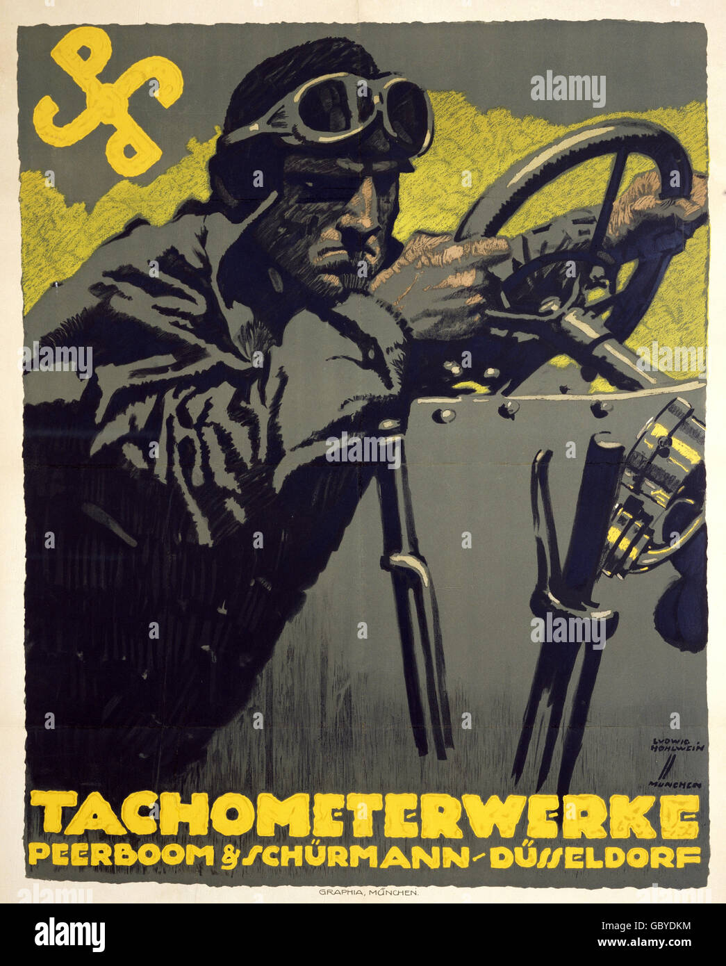 advertising, Hohlwein, Ludwig, poster, Peerboom and Schuermann tachometer manufacturers, Duesseldorf, 1914, Additional-Rights-Clearences-Not Available Stock Photo