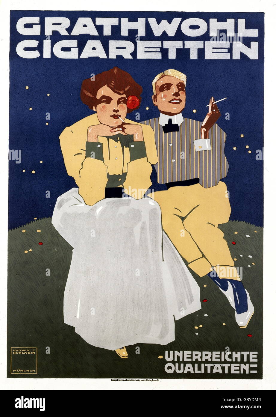 advertising, Hohlwein, Ludwig, Grathwohl Cigaretten, poster, 110x77cm, 1912, Additional-Rights-Clearences-Not Available Stock Photo