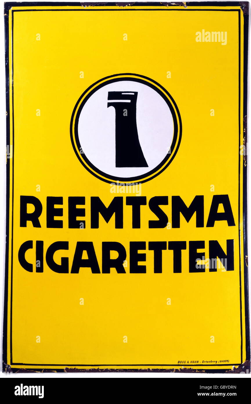 reemtsma cigarettes advertising, tobacco, cigarettes, Reemtsma, porcelain enamel sign, Germany,  circa 1922, Additional-Rights-Clearences-Not Available Stock Photo