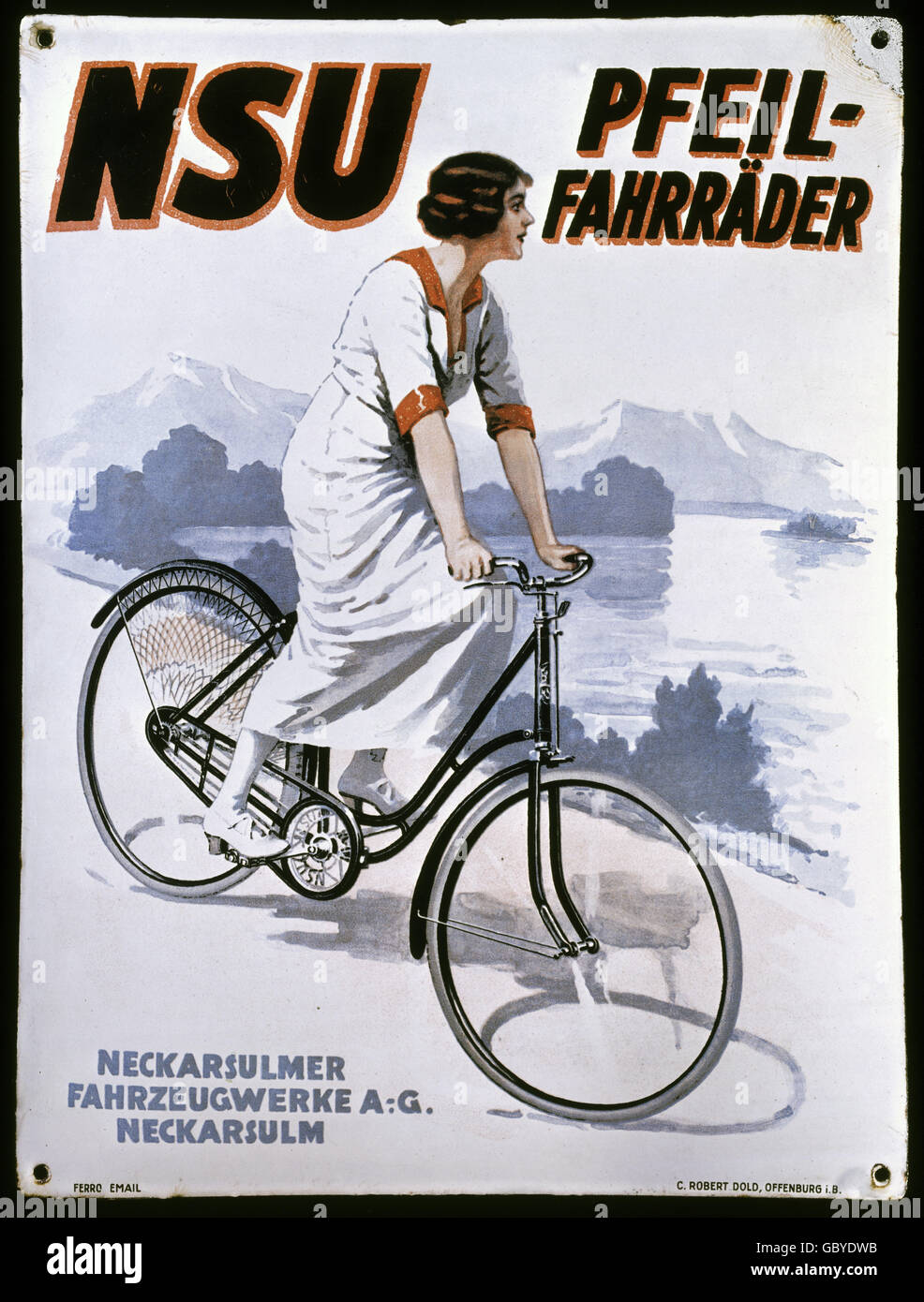 advertising, bicycle, NSU bicylces, Vereinigte Fahrzeugwerke AG,  Neckarsulm, enamel sign, 37x50 cm, circa 1925,  Additional-Rights-Clearences-Not Available Stock Photo - Alamy