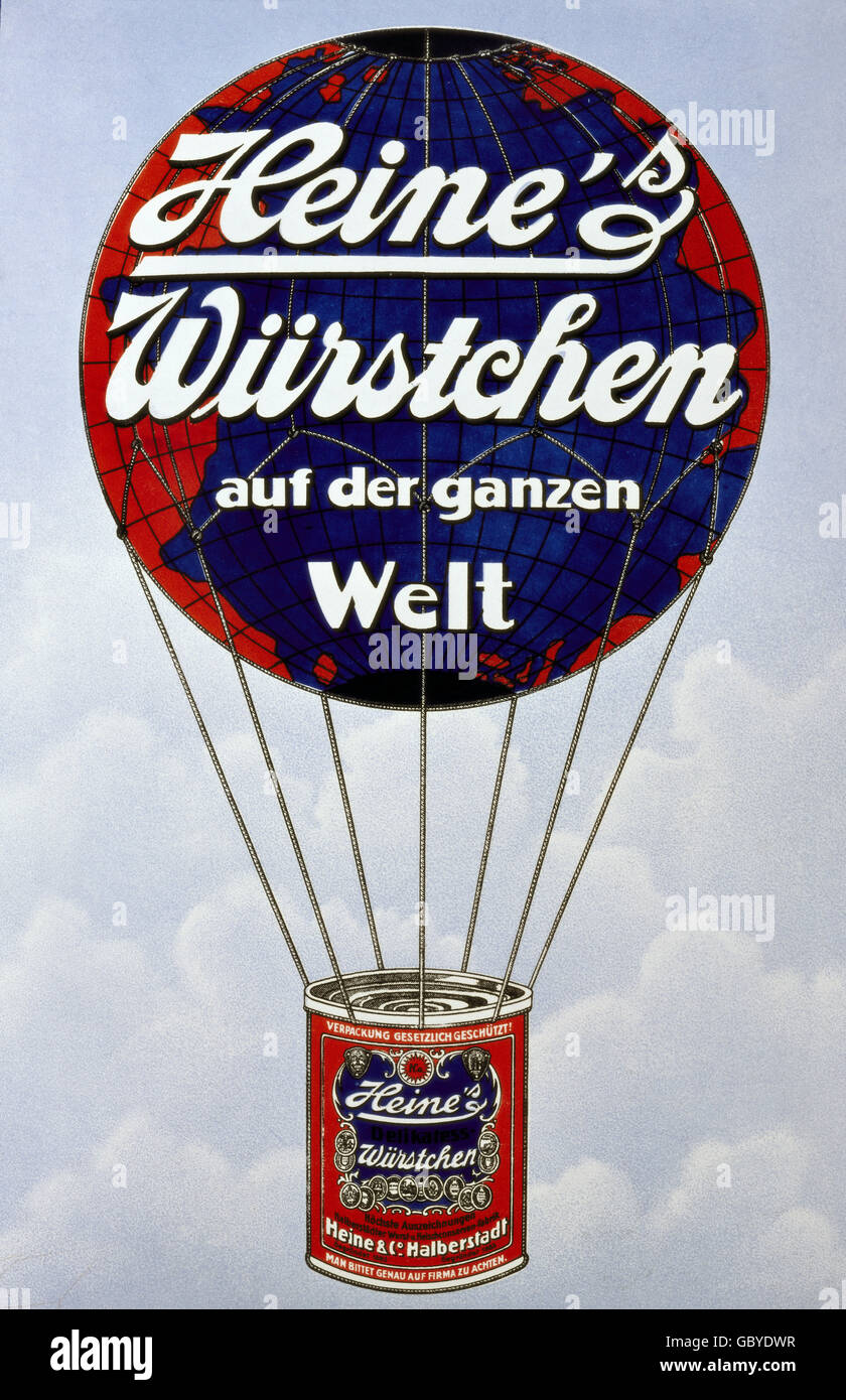 advertising, food and beverages, Heine's Wuerstchen, Heine & Co,  Halberstadt, enamel panel, 41 x 62 cm, Germany, circa 1918,  Additional-Rights-Clearences-Not Available Stock Photo - Alamy