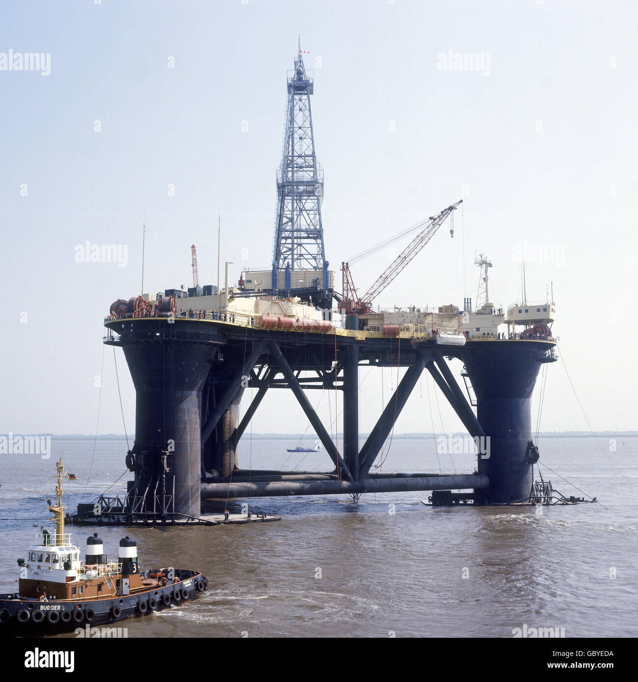 industry, oil, oil rig at sea, Scarbeo 3 at German Bight, circa 1970, Additional-Rights-Clearences-Not Available Stock Photo