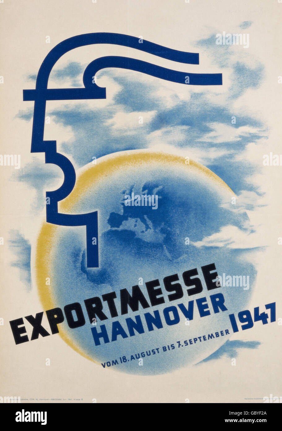 exhibitions, Hanover Export Fair, poster, 18th fair, 18.8. - 7.9.1947, Additional-Rights-Clearences-Not Available Stock Photo