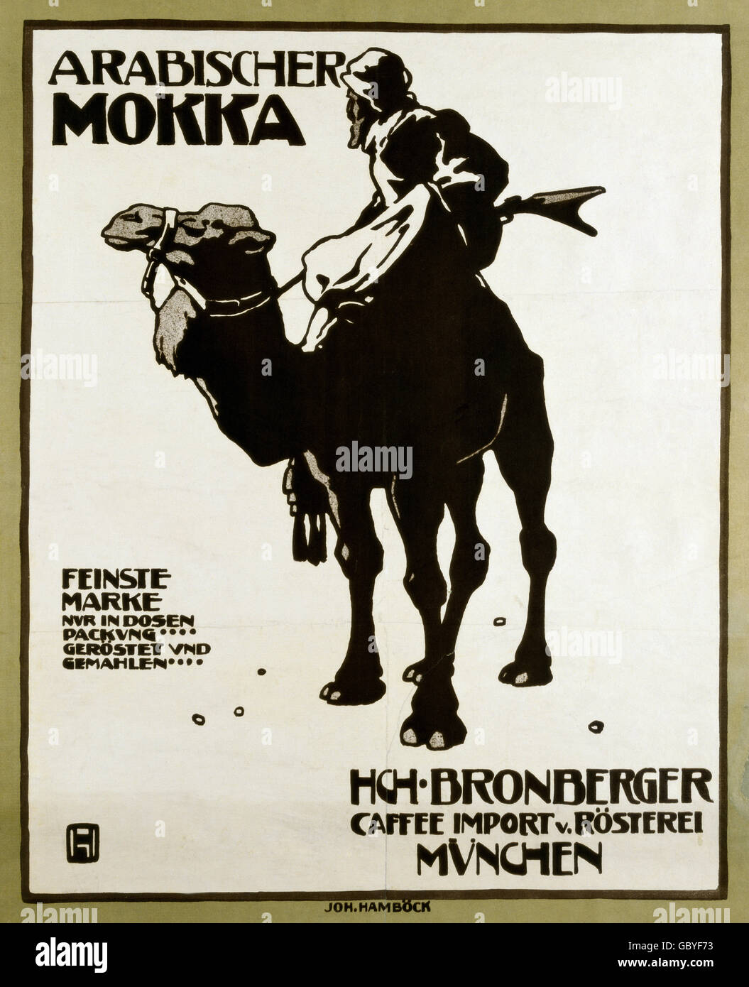 advertising, beverages, coffee, Arabian mocha coffee, Caffee Import Bronberger, printed by Johann Hamboeck, Munich, 1920s, Additional-Rights-Clearences-Not Available Stock Photo