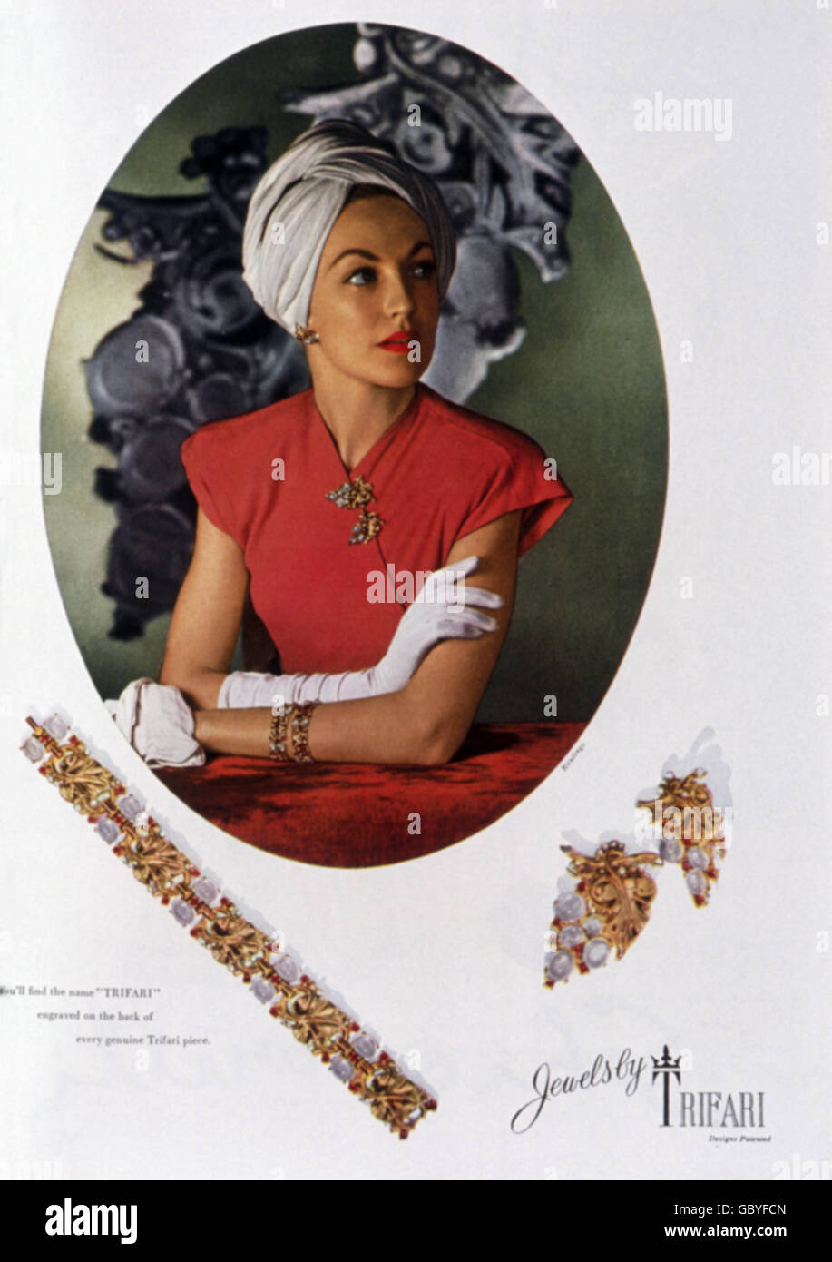 advertising, fashion, accessories, advertisement for jewellery and gems by Trifari, 1945, Additional-Rights-Clearences-Not Available Stock Photo