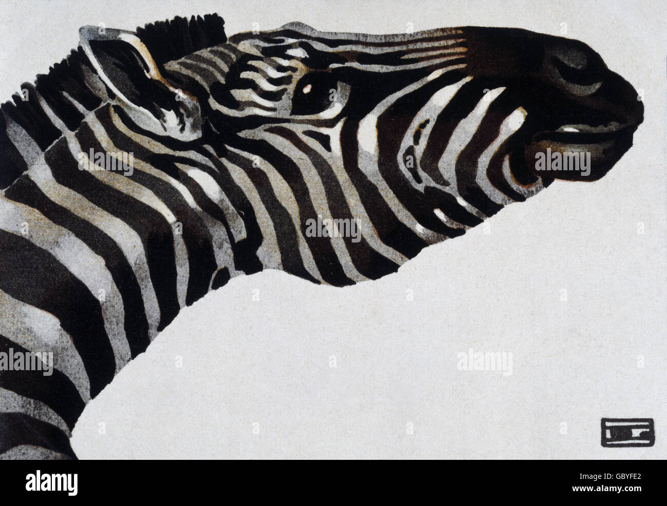 zoology, zebra, illustration on an advertising poster for Hellabrunn Zoo, Munich, painted in the style of Hohlwein, circa 1910, Additional-Rights-Clearences-Not Available Stock Photo