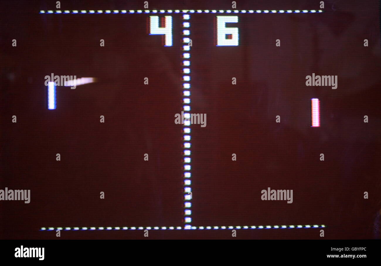 computing / electronics, software, games, pong with games console black point multicolor type FS 1001, Germany, 1977, historic, historical, 1970s, 70s, 20th century, electronic television, tele, TV, screen, Pelota, Squash, soccer, hockey, tennis, video game, computer, softball, software, Additional-Rights-Clearences-Not Available Stock Photo