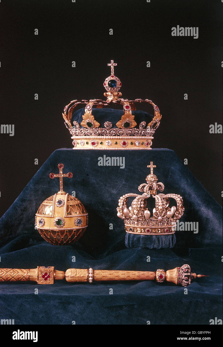 jewellery, crown jewels, Bavaria, royal crown and globus cruciger, sceptre, made by Martin-Guillaume Biennais, Paris, 1806, Additional-Rights-Clearences-Not Available Stock Photo
