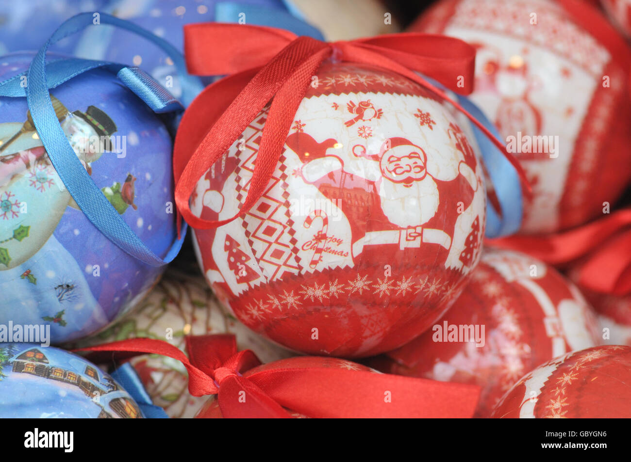 Christmas balls for sale at Santa Llúcia Christmas market, Barcelona