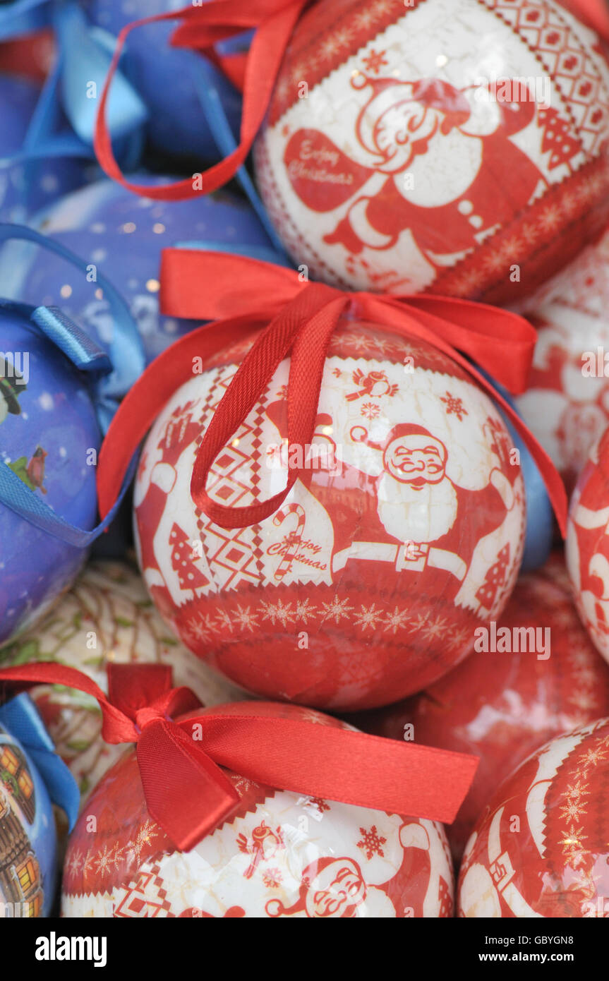 Christmas balls for sale at Santa Llúcia Christmas market, Barcelona