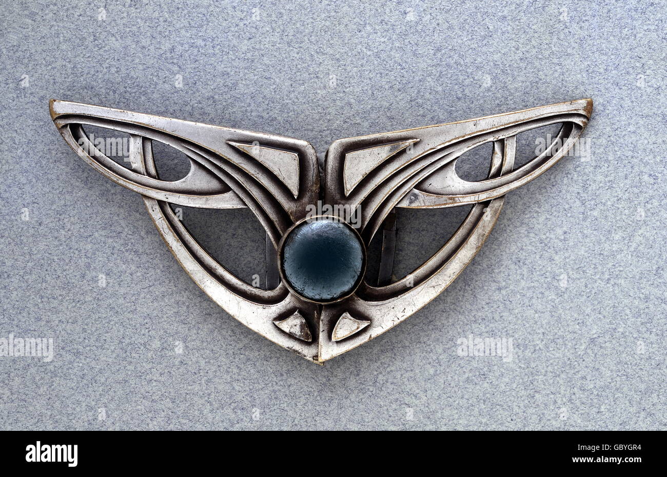 jewellery, belt buckle, white alloy, glass stone, cat's eye, two-piece, 50 x 100 mm, circa 1900, Additional-Rights-Clearences-Not Available Stock Photo